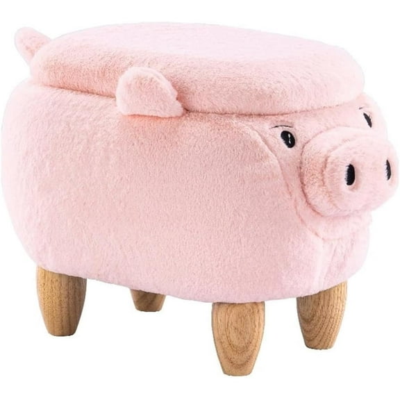 Home 2 Office Pig Storage Ottoman Stool for Bedroom, Playroom or Nursery Decor, Soft Animal-Shaped Ottoman with Wooden Legs