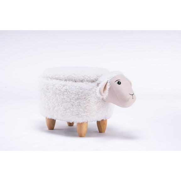 Home 2 Office Shiloh The Sheep Fabric Storage Ottoman/Stool in White/Natural