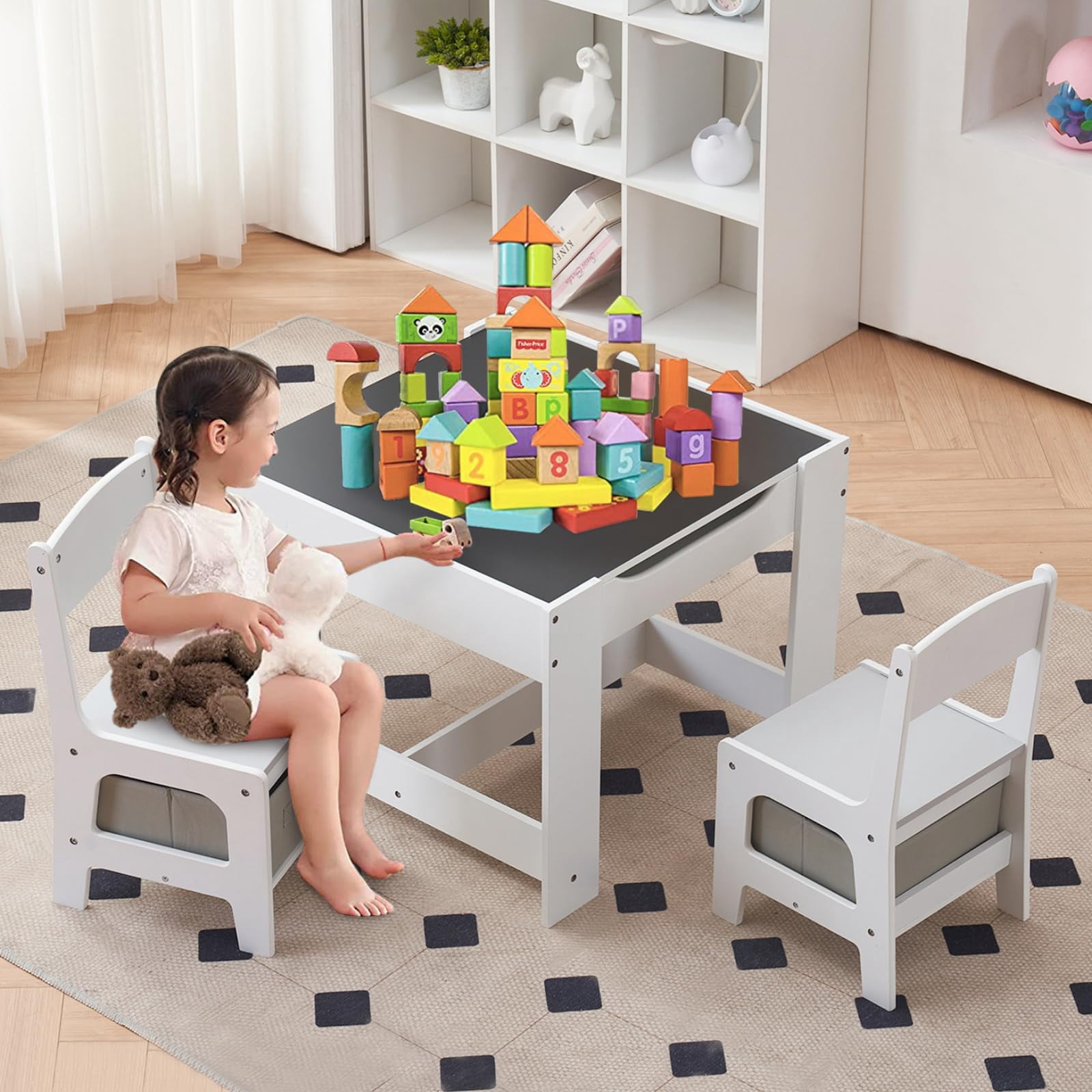 Home 3 in 1 Toddler Table and Chair Set, Activity Table with Storage ...