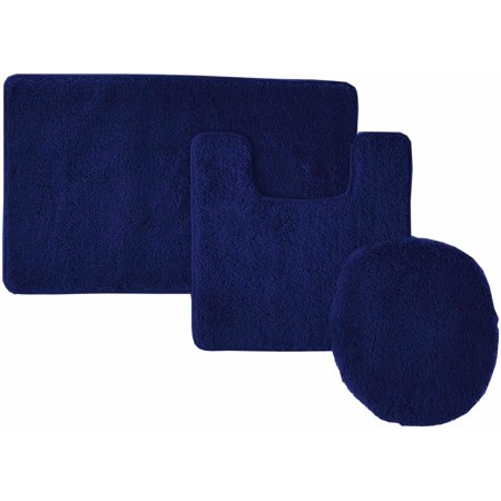 Home 3 Piece Bathroom Set Solid Colors - Bath Mat + Contour Rug + Toilet Lid Cover- Soft Rug (Gray)