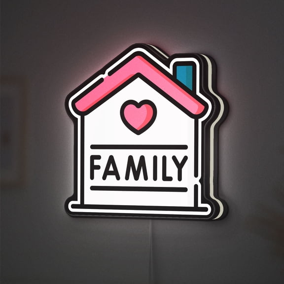 Home 3D Novelty Light Box, Heart and Family Wall Art, Warm Relationship Decor for Living Spaces (Width 24 inch, 60cm)