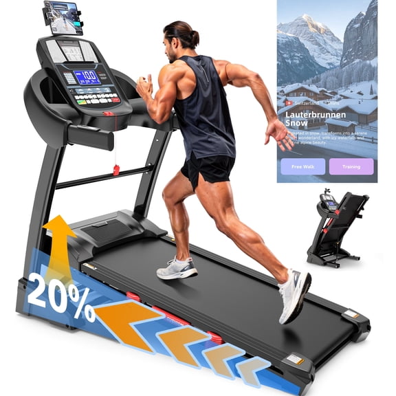 Home 4.95HP Treadmill with 20% Auto Incline, 400LB Capacity Foldable Treadmills with 12MPH Max Speed, 71 intelligent Programs, 51"18" Extra-Wide Running Surface, Walking Running Electric Machine