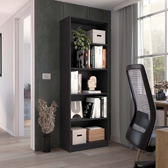 Home 4 Shelves Bookcase With Multi-Tiered Storage -Black -Office