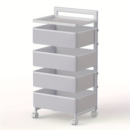 Home  5-Tier Rolling Cart, Metal Utility Cart With Handle And Lockable Wheels