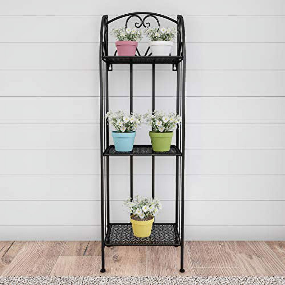 Black Wrought Iron 3-Tier Folding Plant Stand