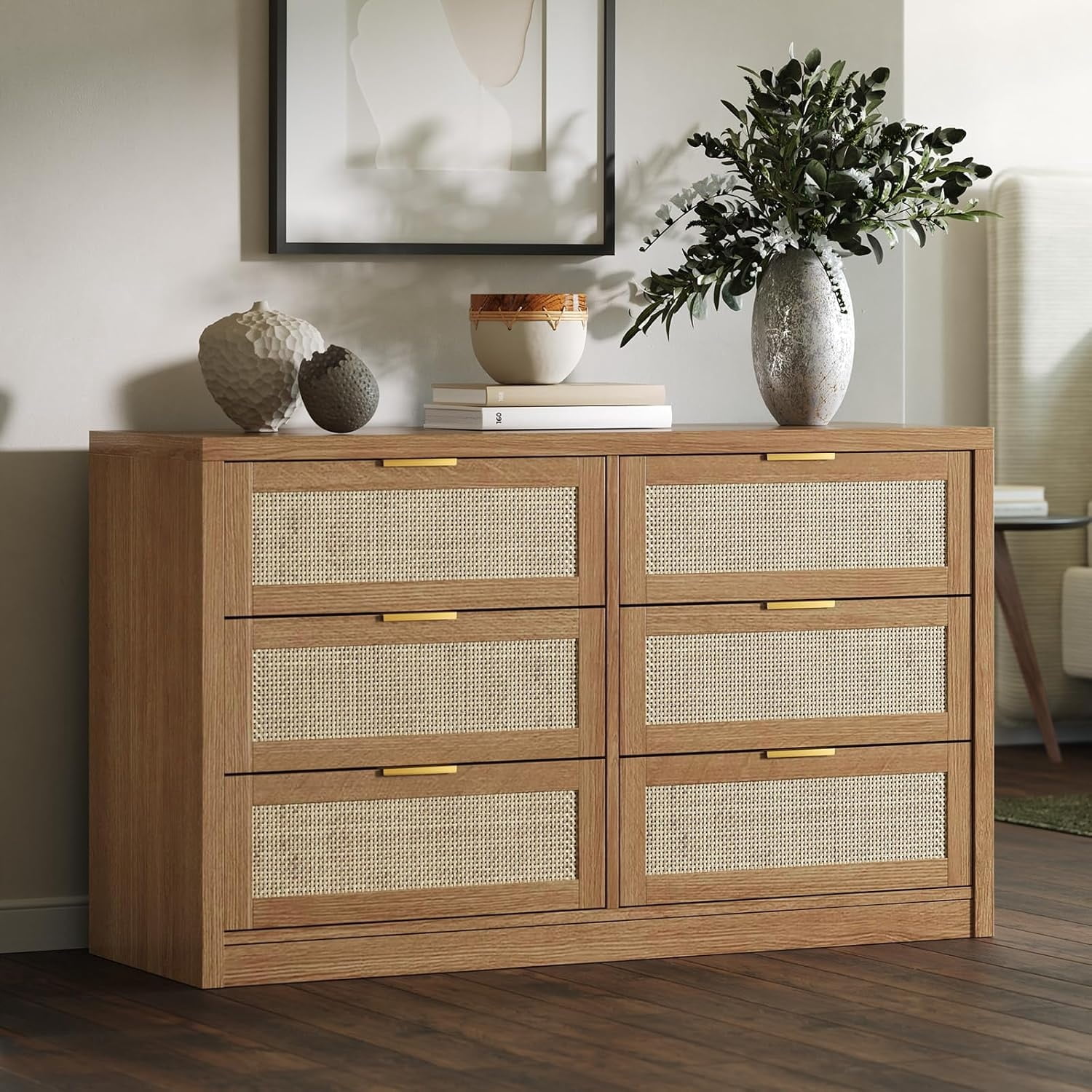 wood dresser with gold handles Home 6 Drawer for Bedroom, 52.7