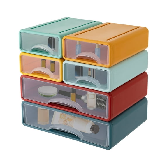 Home 6 Drawers Desktop Stackable Desk Organizer, Plastic Desk Storage Drawers Multifunctional Mini Tabletop Storage Organization Box with 6 Drawers for Home & Office (Colorful)