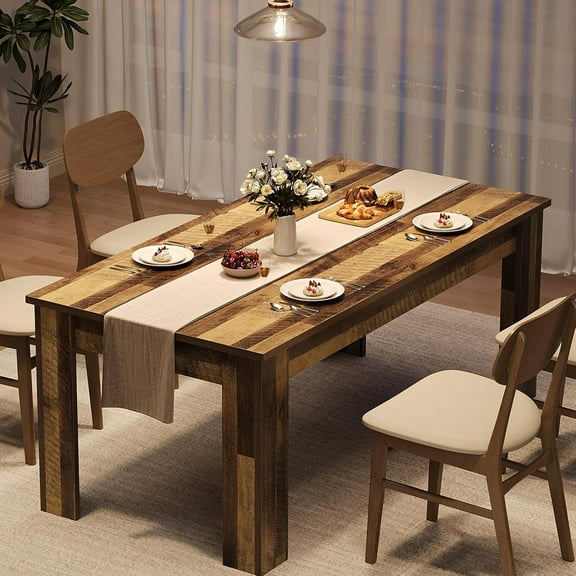 Home 63" Dining Table for 4-6, Wood Farmhouse Rectangular Thickened Dinner Dining Room & Kitchen Table for 4 for Apartment, Small Space