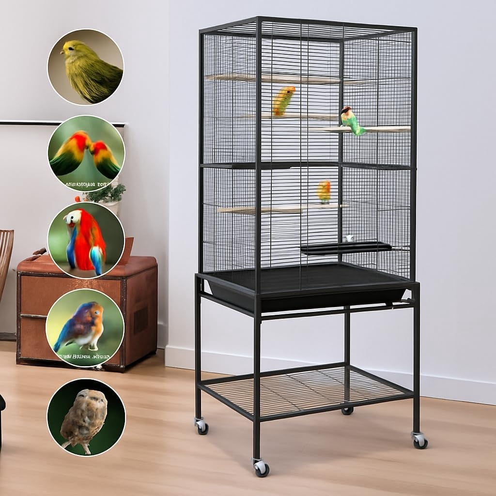 Home 66 Inch Large Bird Cage, Bird Cage with Rolling Storage Stands ...