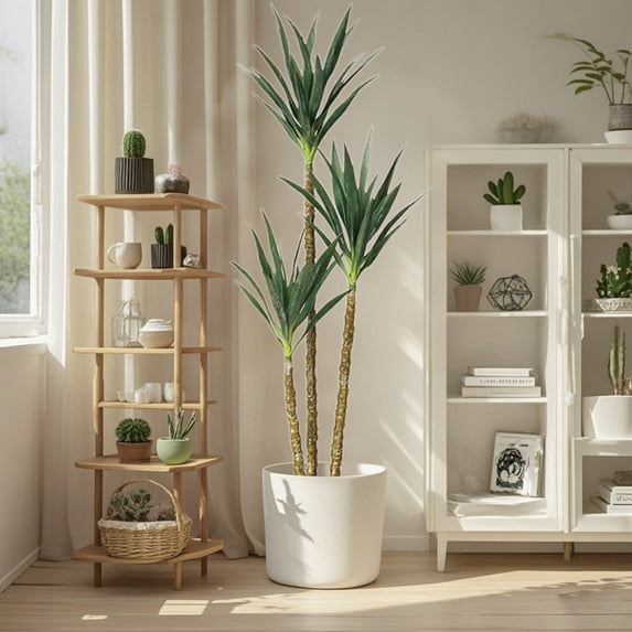 Home 6Ft Faux Agave Tree, Artificial Plant With 3 Heads, Faux Tree In Pot With Realistic Bark And Lifelike Leaves, Artificial Agave Plant For Living Room Balcony Floor Decor