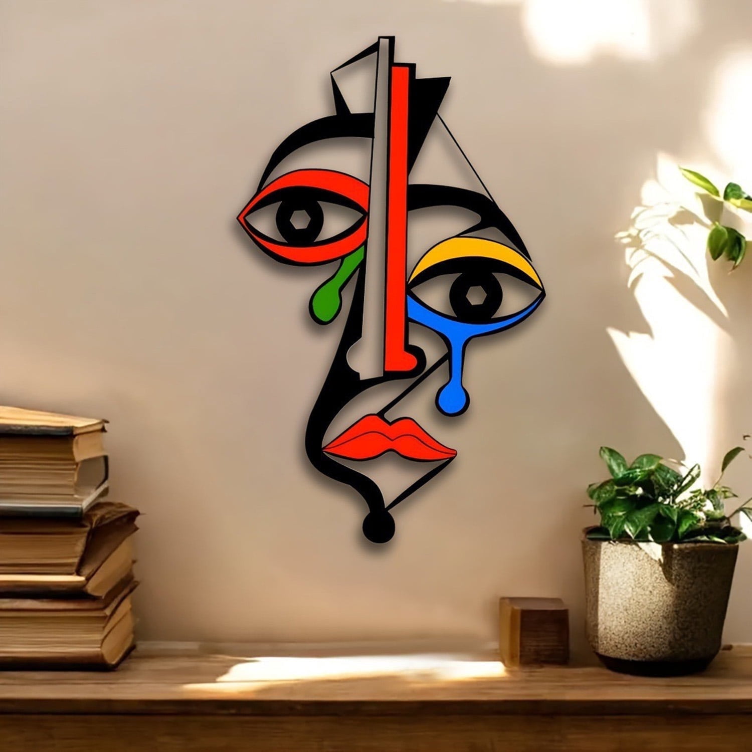 Home Abstract Wall Decor, 6.3 × 12 inch Metal Line Face Wall Art Sign ...