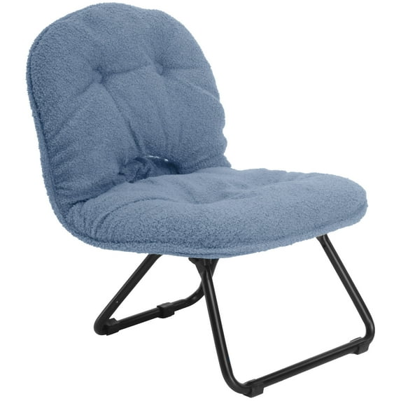Home Accent Chair,Foldable Saucer Chair,Blue Teddy Fur,105° Backrest,Triangular Bracket,for home & outdoor