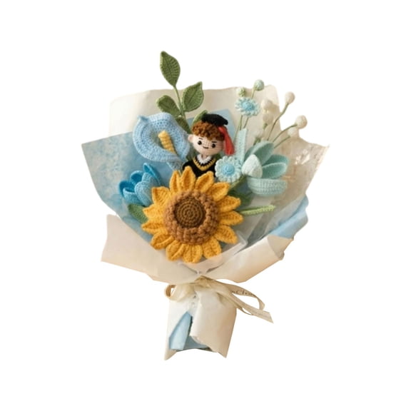 Home Accent Decor, Graduation Celebration Gift, Crochet Floral Bouquet, Knitted Sunflower Gift, Artificial Knit Flowers, Handmade Grad Gift, Crochet Bouquet Decor, Sunflower Knitted Bouquet