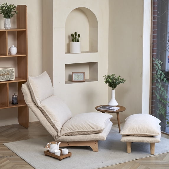 Home Accent Reclining Chair, Balcony Leisure Single Sofa Bean Bag, Foldable Lazy Recliner with Adjustable Backrest Study Reading Corner Chair for Bedroom Office Living Room, Beige