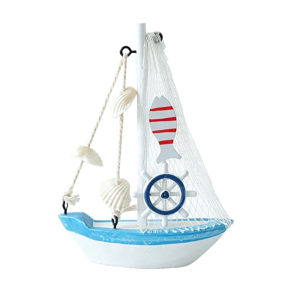 Home Accent Shelf Decoration, Coastal Home Decor, Beach Themed Room Decor, Office Shelf Decor, Handmade Blue White Mini Sailboat Model Ocean Nautical Craft Piece, 1 Pc 6X4.5X1