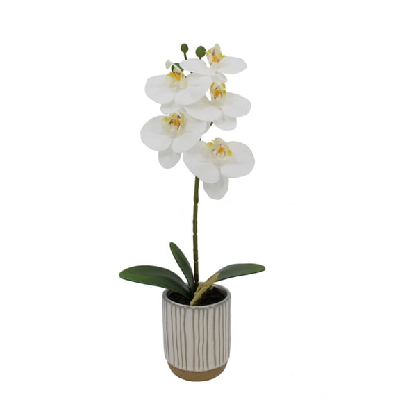 Home Accents 16-inch Artificial Real Touch Phalaenopsis Orchid in Cream Glaze Ceramic Pot, Yellow