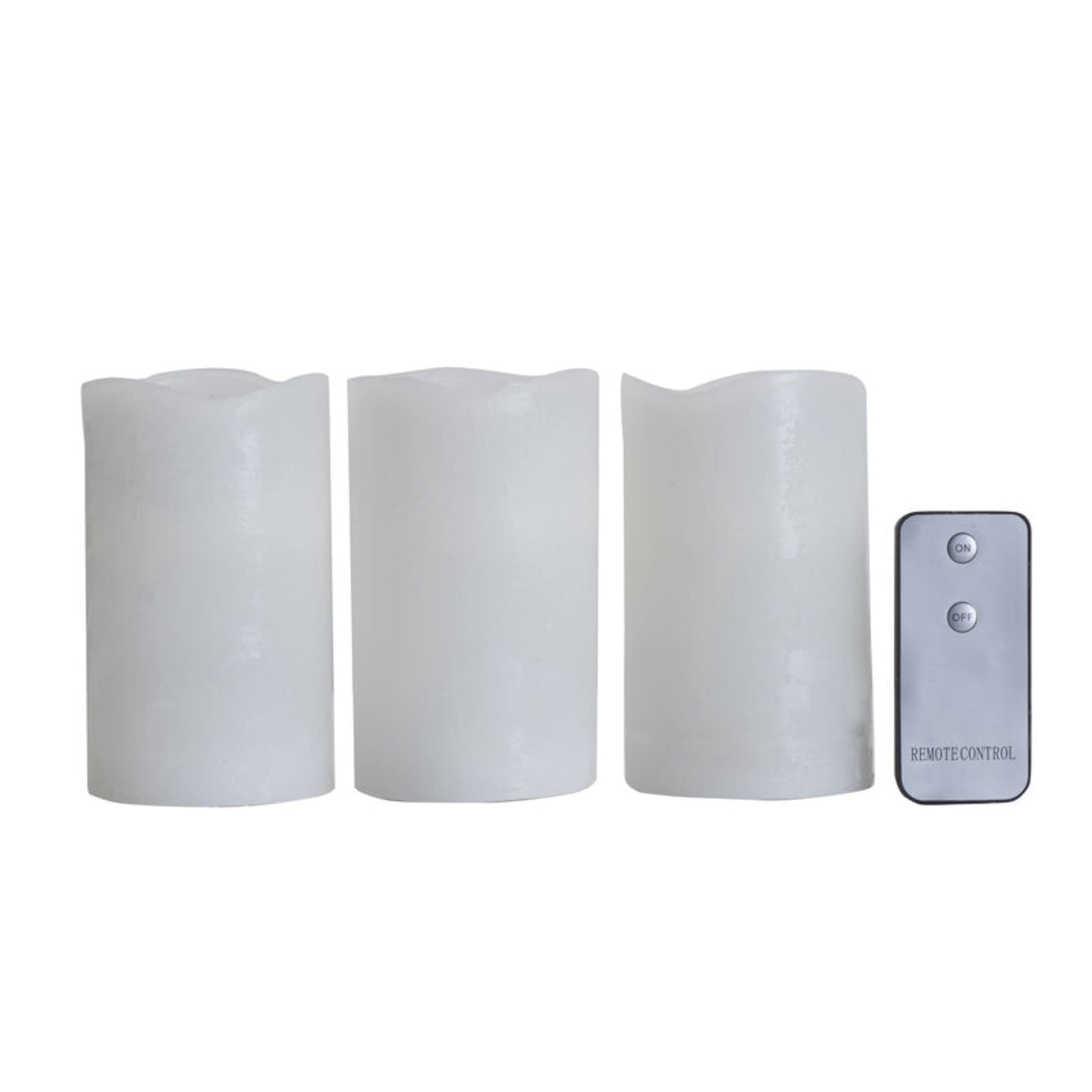 Home Accents 5X5 inch Textured Wavy Top Led Pillar Candles, White, Set of 3