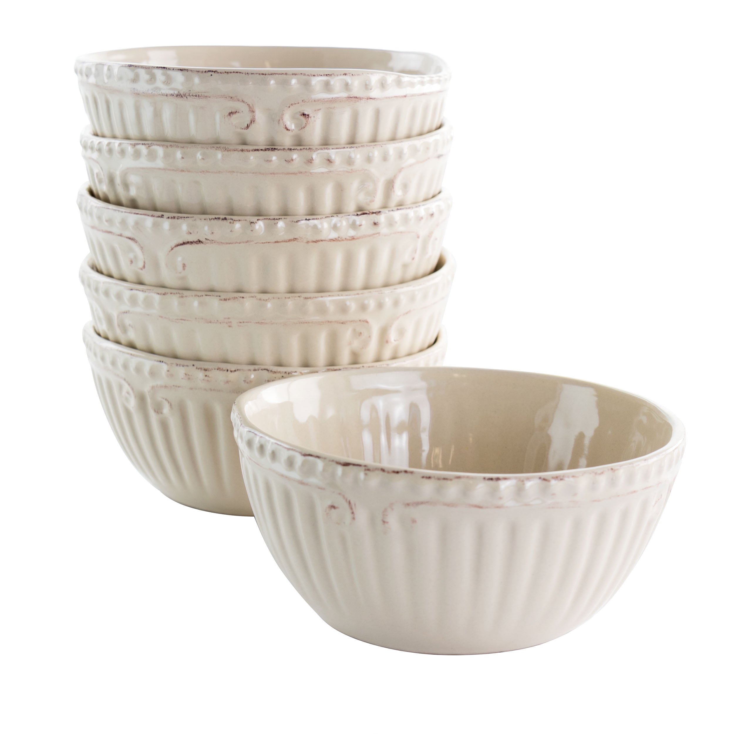 Home Accents Capri 6 Piece 7 Inch Round Stoneware Bowls