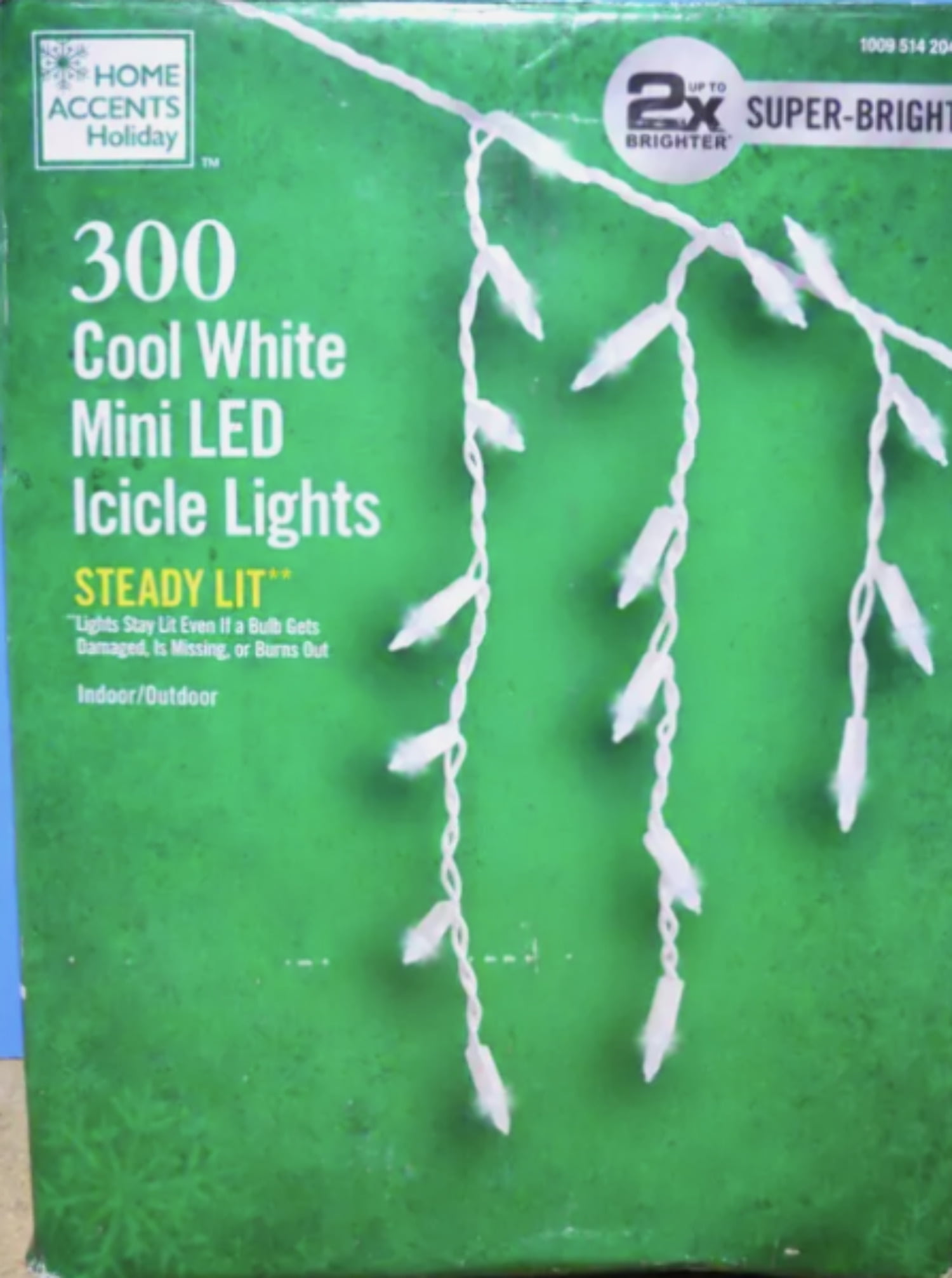 Home Accents Holiday 300 COOL WHITE LED Icicle Lights Steady Lit Super
