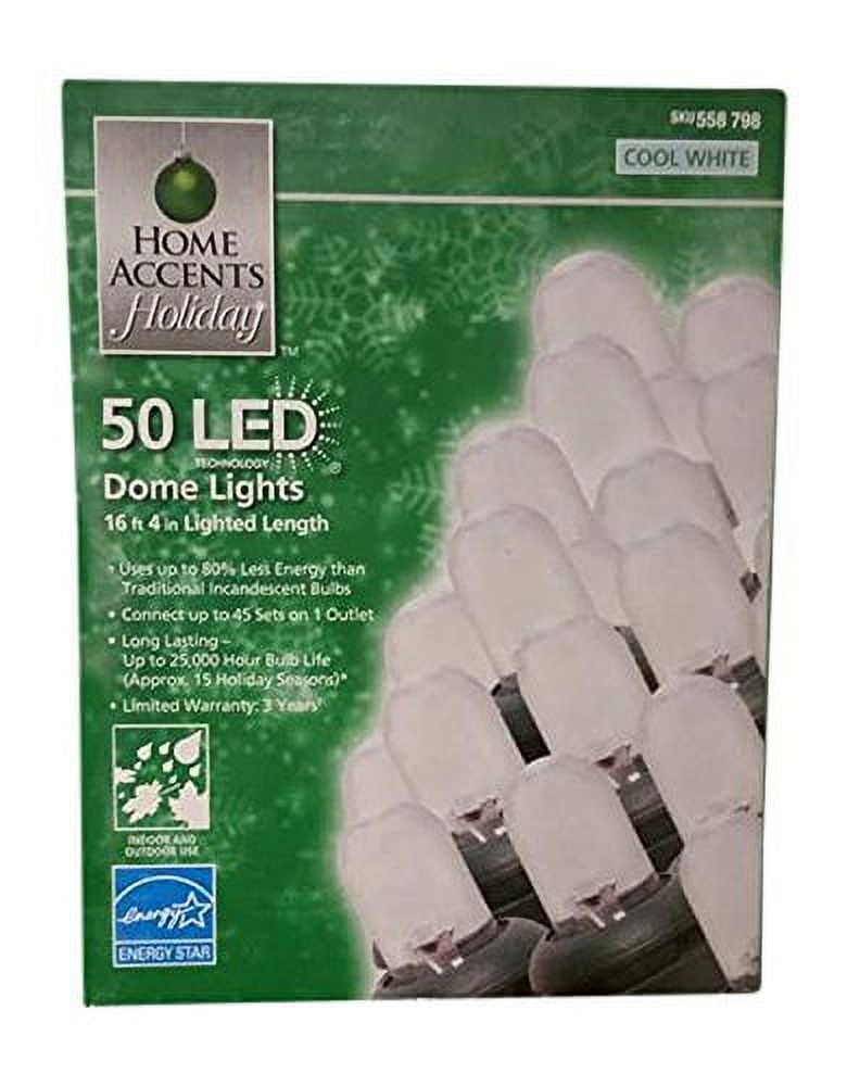 Home Accents Holiday 50Count LED Cool White Dome Indoor/Outdoor Christmas Lights with 16.33 ft