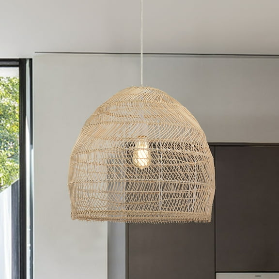 Home Accessories Blanc Cream 1-Light Rattan Dome Basket Pendant Light