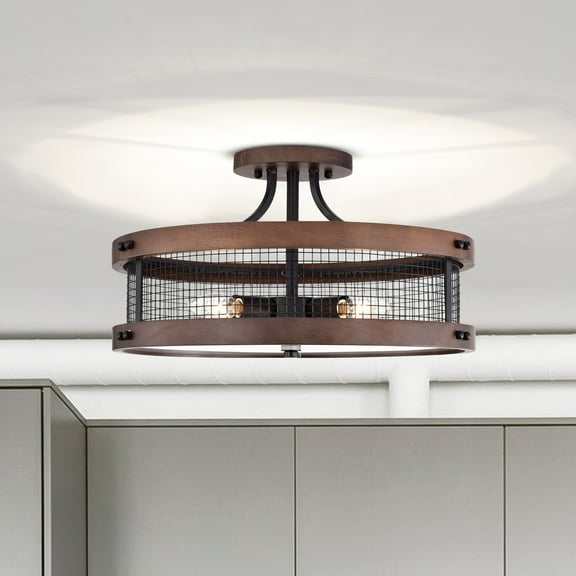 Warehouse of Tiffany CD018/4IW Cody 18.1 in. 16-Light Indoor Matte Black Finish Semi-Flush Mount Light with Light Kit and Remote Control