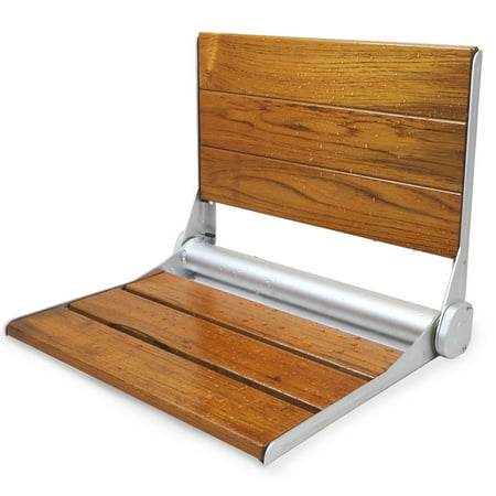 Home Aesthetics 18" Folding Serena Teak Wood Shower Bench Seat, ADA-Inspired