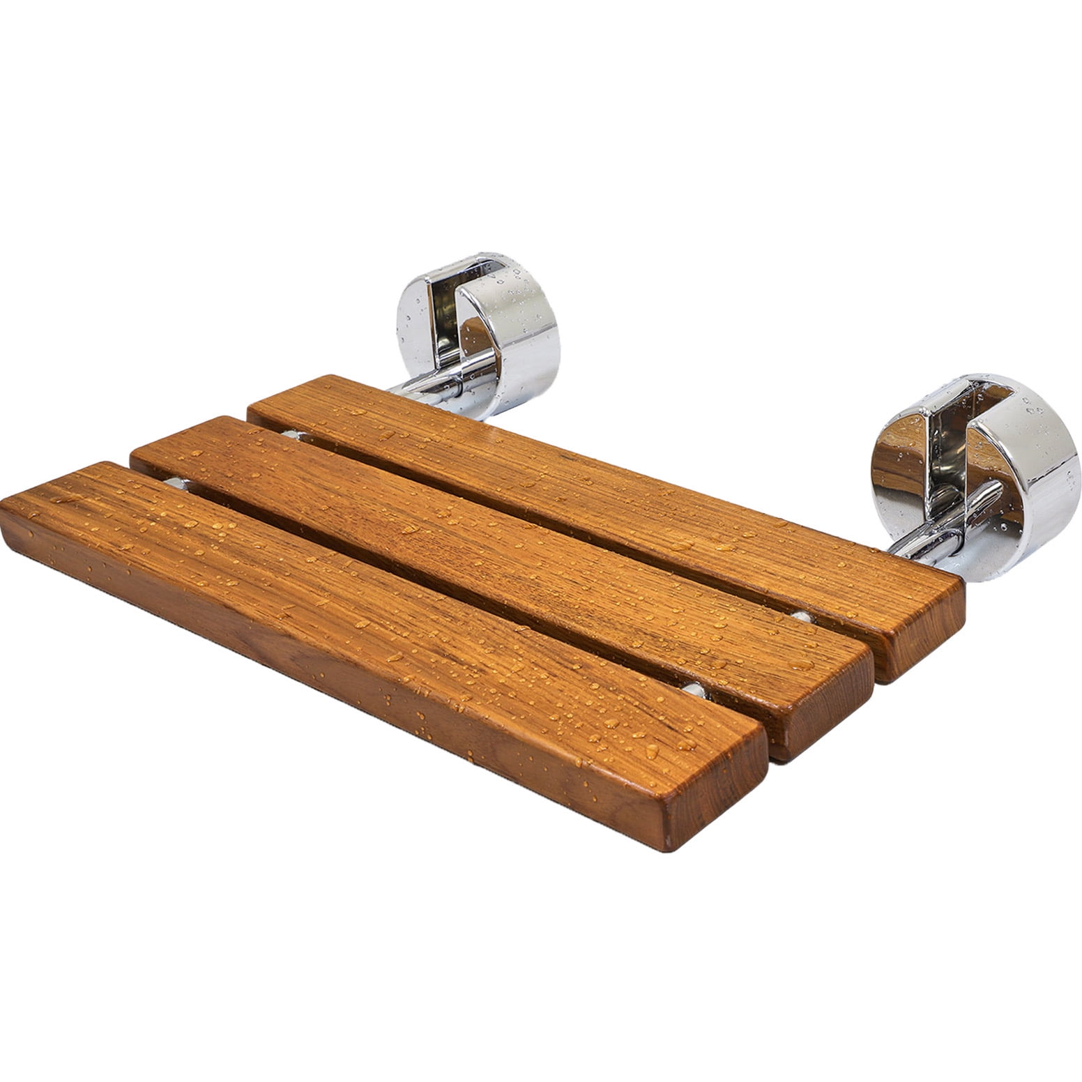 20" Teak Wood Folding Wall Mounted Shower Seat with Stainless Steel Hardware