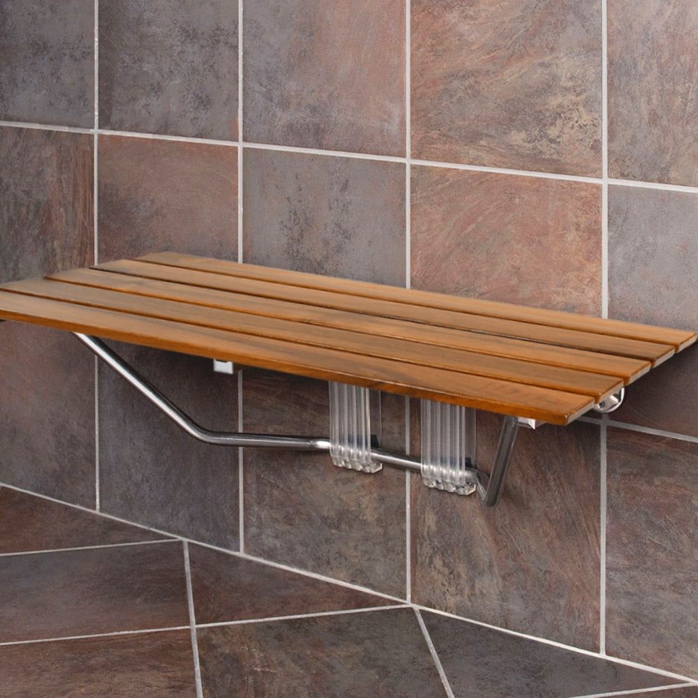 Home Aesthetics 36 ADA Compliant Teak Wood Folding Shower Bench Waterproof Wooden Bathroom Wall Mounted Walmart