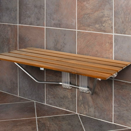 Home Aesthetics 36" Foldable Teak Wood Shower Seat Bench, ADA-Inspired