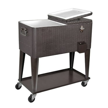 Home Aesthetics 80 Quart Qt Rolling Cooler Ice Chest  Beverage Cart, Dark Brown