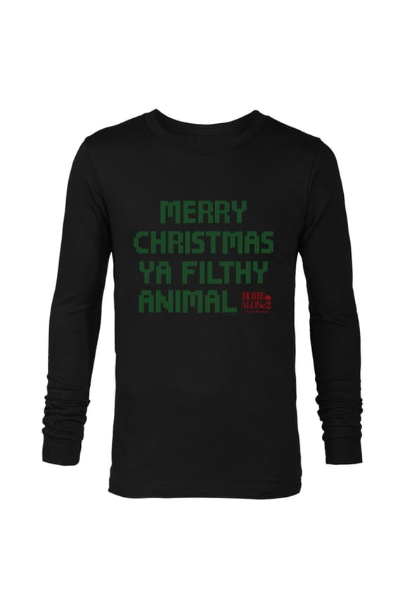 Home Alone 2 Merry Christmas Ya Filthy Animal Sweater Print - Long Sleeve T-Shirt for Men - Customized-Black