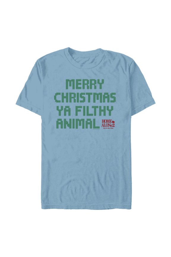 Home Alone 2 Merry Christmas Ya Filthy Animal Sweater Print - Short Sleeve Blended T-Shirt for Adults - Customized-Ocean Blue
