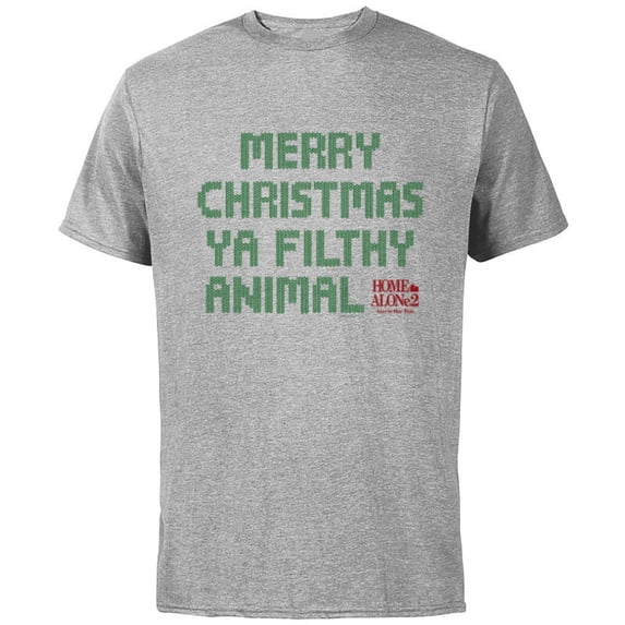 Home Alone 2 Merry Christmas Ya Filthy Animal Sweater Print - Short Sleeve Cotton T-Shirt for Adults - Customized-Athletic Heather