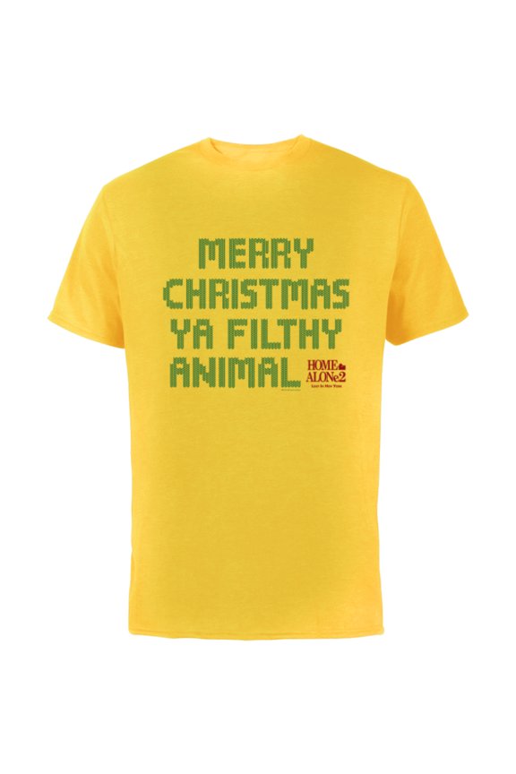 Home Alone 2 Merry Christmas Ya Filthy Animal Sweater Print - Short Sleeve Cotton T-Shirt for Adults - Customized-Yellow