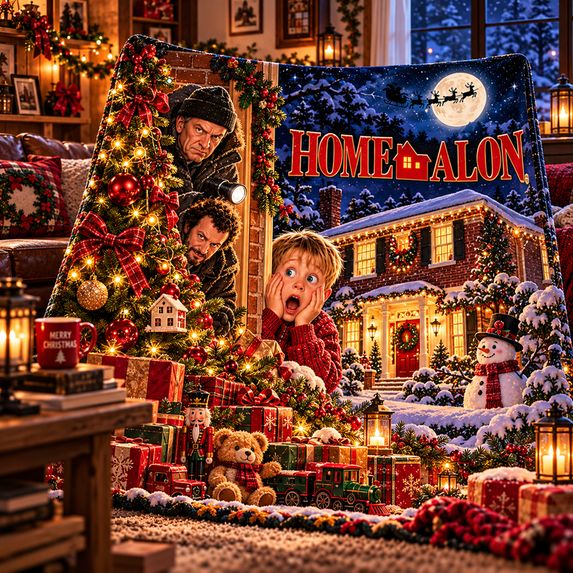 Home Alone Christmas Vintage Flannel Fleece Throw Blanket, 90s Holiday ...