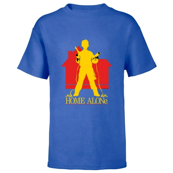 Home Alone Kevin McCallister Silhouette House Logo Retro - Short Sleeve T-Shirt for Kids - Customized-Royal