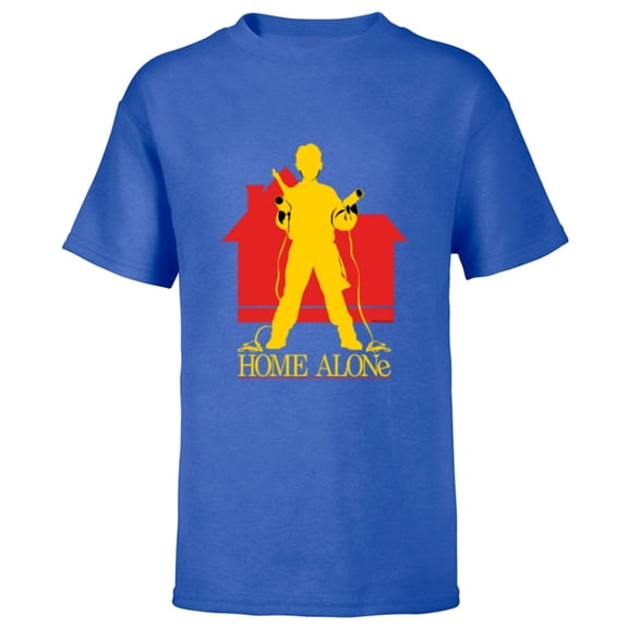 Home Alone Kevin McCallister Silhouette House Logo Retro - Short Sleeve T-Shirt for Kids - Customized-Royal