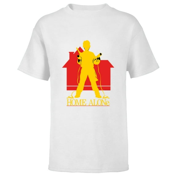 Home Alone Kevin McCallister Silhouette House Logo Retro - Short Sleeve T-Shirt for Kids - Customized-White