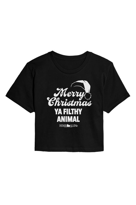 - Merry Christmas Ya Filthy Animal - Juniors Cropped Graphic T-Shirt