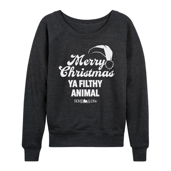 Home Alone - Merry Christmas Ya Filthy Animal Women's Lightweight French Terry Wide Neck Long Sleeve Graphic Shirt