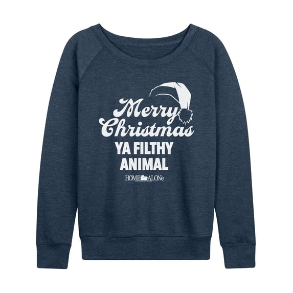 Home Alone - Merry Christmas Ya Filthy Animal Women's Lightweight French Terry Wide Neck Long Sleeve Graphic Shirt