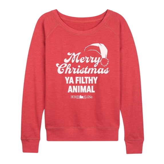 Home Alone - Merry Christmas Ya Filthy Animal Women's Lightweight French Terry Wide Neck Long Sleeve Graphic Shirt
