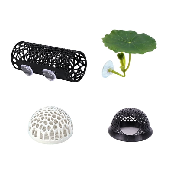 Home Aquarium Decoration Set for Betta Fish, 4 Piece Hideouts Accessories with Tunnel Rest Area, Breeding Leaves Bed and Cave