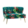 thumbnail image 1 of Home Armless Loveseat Sofa Fabric Flower Bench Bed Chair Golden Leg Bedroom Living Room Blue, 1 of 10