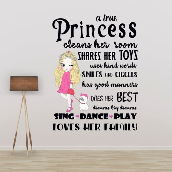 Home Art Decor Princess Quotes Vinyl Wall Decal - 20 Inches x 26 Inches Adhesive Girls Kids Bedroom Living Room Build A Message How To Be A True Princess Removable Sticker Decoration