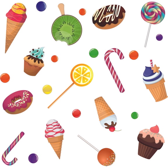 Home Art Decor Sweets Pastries & Desserts Wall Decal Sticker | 19" x 20" Vinyl Kids Bedroom Living Room Design Assorted Ice Cream Cones Lollipop Cupcakes & Candies Removable Wall Decoration
