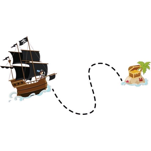 Home Art Female Pirate Captain Decoration Pirate Ship Map Treasure Chest Design Removable Vinyl Wall Decal | 20" x 30" Kids Bedroom Nursery Art Island Coconut Tree Adhesive Vinyl Wall Decor Sticker