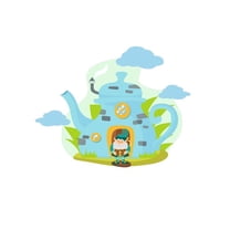 Home Art Tea Pot Gnome Shelter Design Kids Bedroom Adhesive Vinyl Wall Decal - 19" x 28" Removable Living Room Nursery Decor Mythological Treasure Guardian Dwarf Creature Wall Decoration Sticker