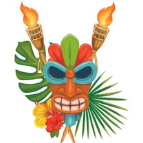 Home Art Tiki Statue Decor Multi-colored Totem Head Removable Wall Decal Sticker Design - 20" x 24" Vinyl Adhesive Bedroom Living Room Large Polynesian Culture Ancestors Carvings Decoration